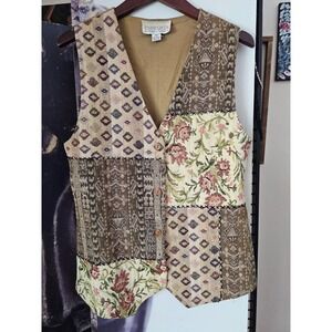 Passports Pier 1 Imports Vintage Patchwork Floral Tapestry Vest Tan Small